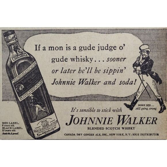 Other - Johnnie Walker San Francisco Chronicle '39 Ephemera Print Art Ad Newspaper 14x12